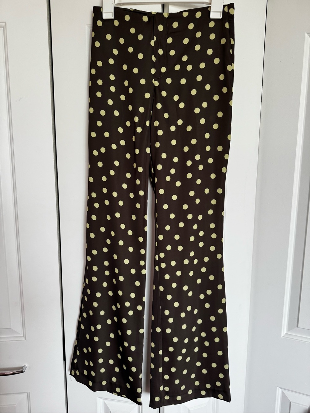 Zara Polka Dot Flare Leg Pants - Olive Green XS